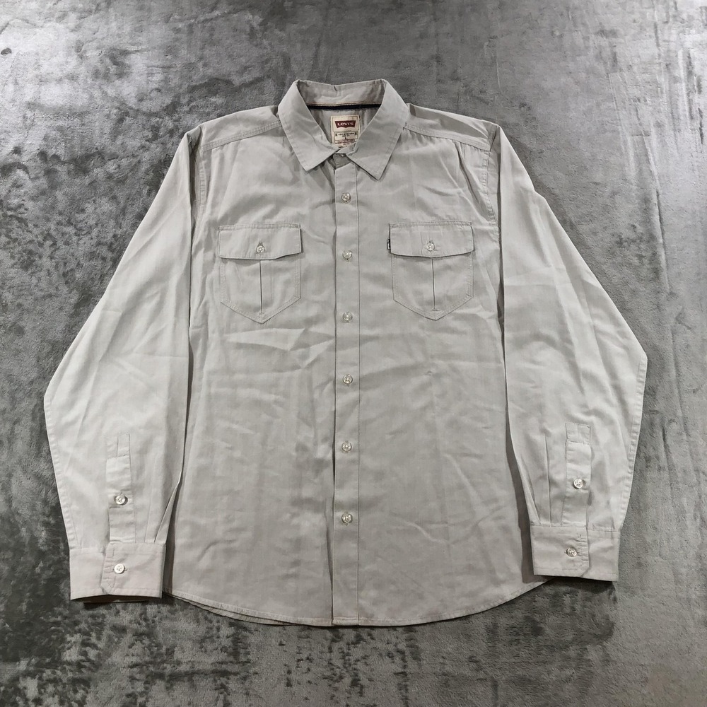 Levis Shirt Mens Large Light Gray Long Sleeve Button Front Western Work Casual